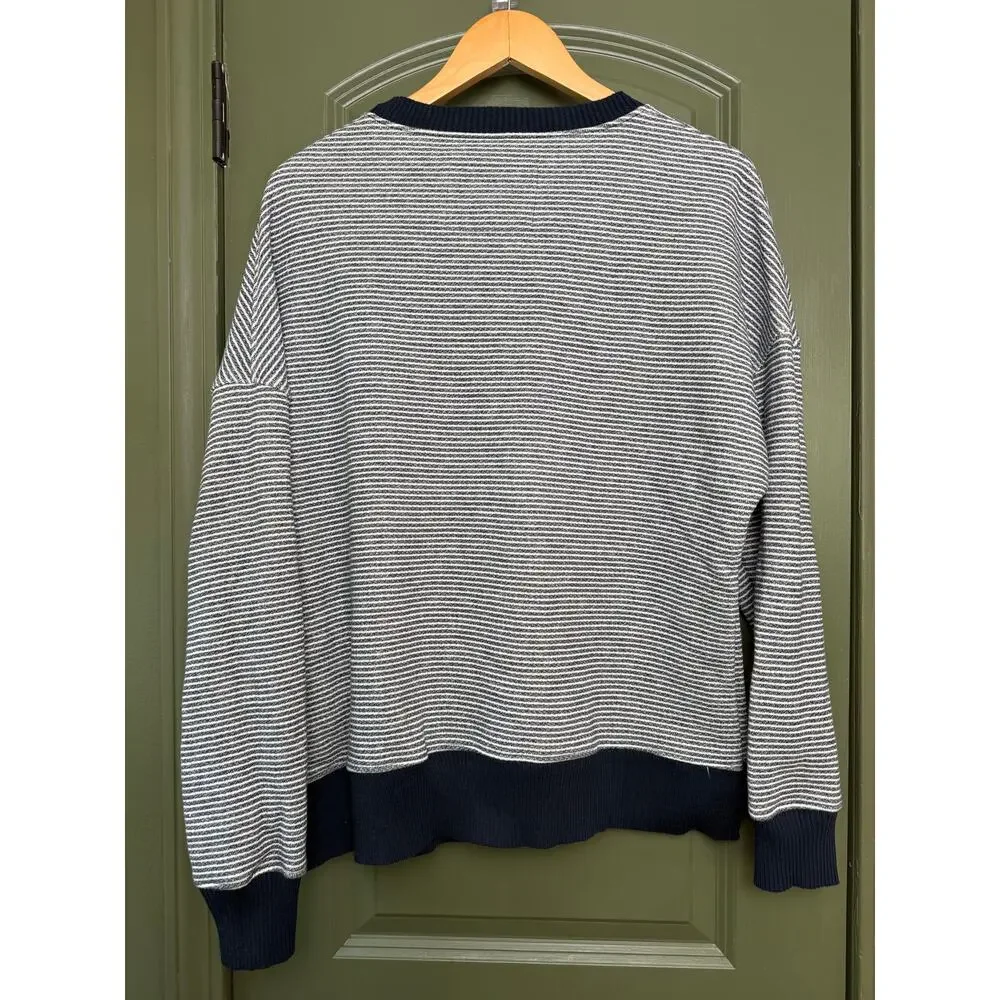 NWOT Frank & Eileen Ribbed Knit Pullover Sweatshirt Navy White Stripe Medium - Picture 4 of 8